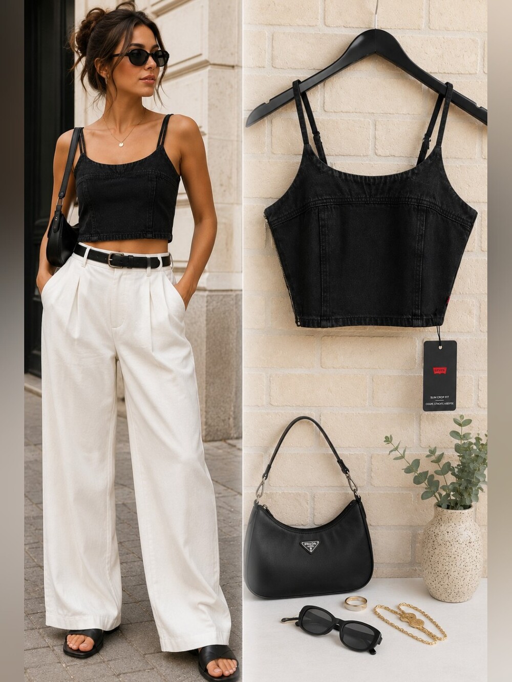 Levi’s Jadine Denim Cami Black Cropped Tank Top NWT